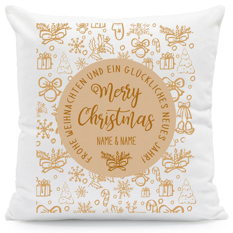 Kissen mit Weihnachtsmotiv und Name - Merry Christmas Brown - Weihnachtsdeko - Für Sie & Ihn