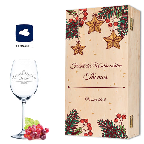 Leonardo Weinglas mit Gravur im "Weihnachtsstern" Design als Set inkl. Holzkiste