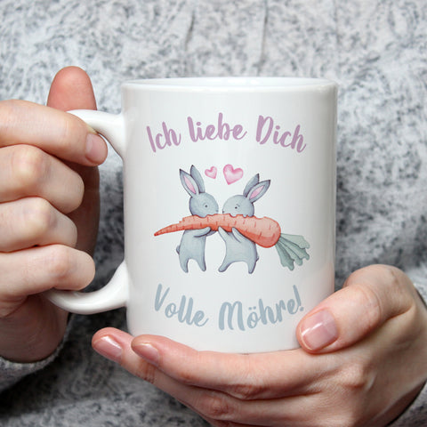 Bedruckte Tasse mit Spruch Volle Möhre