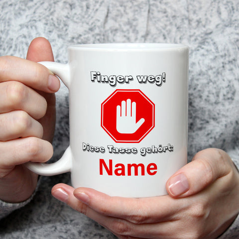 Bedruckte Tasse mit Spruch Finger weg!