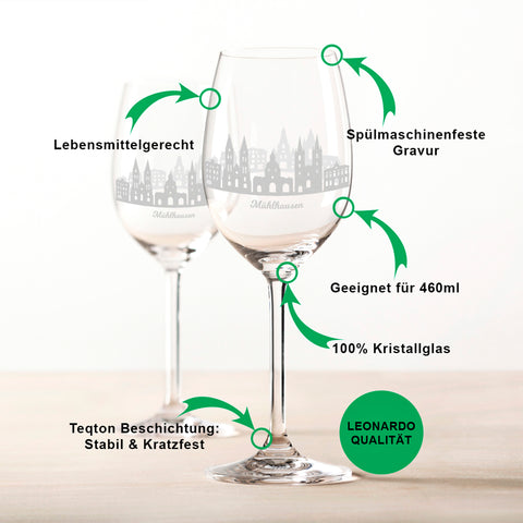 Leonardo Weingläser mit Skyline Mühlhausen Gravur im Set