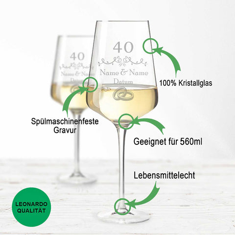 Leonardo Weingläser im "Rubinhochzeit - 40 Jahre" Design als Set