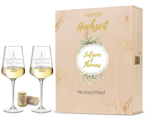 Leonardo Weingläser im "Papierhochzeit - 1 Jahr" Design als Set