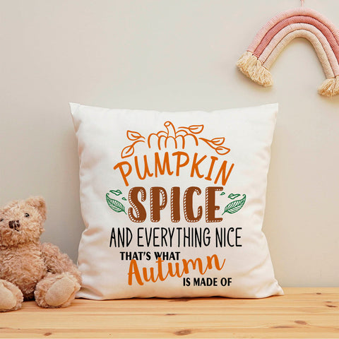 Bedrucktes Kissen mit Spruch Pumpkin spice and everything nice