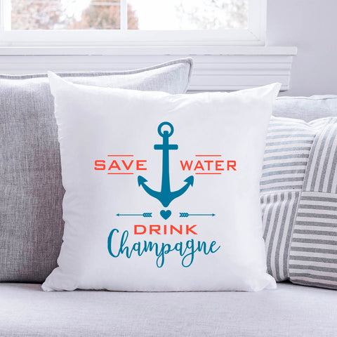 Bedrucktes Kissen mit Spruch Save Water drink Champagne