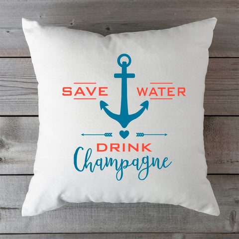 Bedrucktes Kissen mit Spruch Save Water drink Champagne