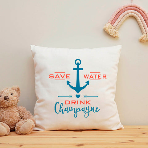 Bedrucktes Kissen mit Spruch Save Water drink Champagne