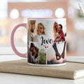 Bedruckte Tasse mit dem Spruch Love und acht eigenen Fotos