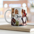 Bedruckte Tasse mit dem Spruch Love und acht eigenen Fotos