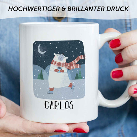 Bedruckte Tasse mit Weihnachtsmotiv - Winterfreuden mit Name