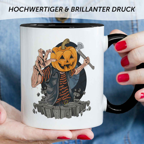 Bedruckte Tasse mit Motiv im Kürbis Zombie Design