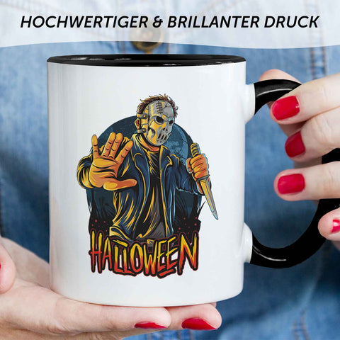 Bedruckte Tasse mit Motiv im Halloween Slasher Design