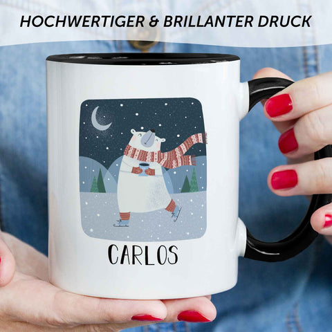 Bedruckte Tasse mit Weihnachtsmotiv - Winterfreuden mit Name