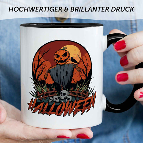 Bedruckte Tasse mit Motiv im Halloween Vogelscheuche Design