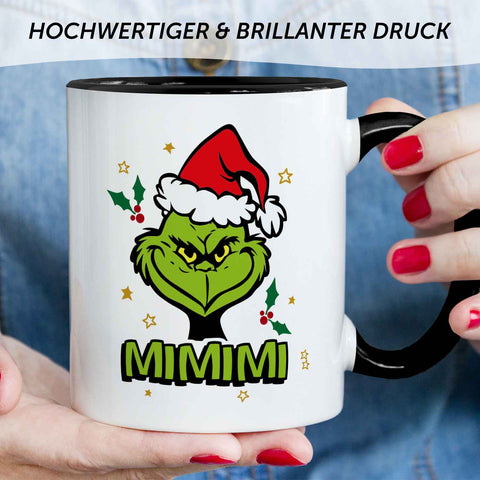 Bedruckte Tasse mit Weihnachtsmotiv im Grinch MiMiMi Design