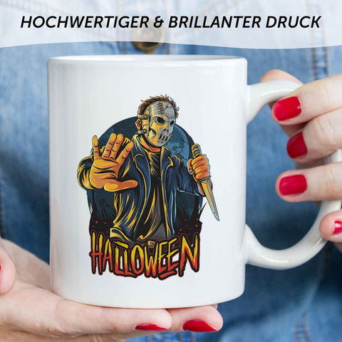 Bedruckte Tasse mit Motiv im Halloween Slasher Design