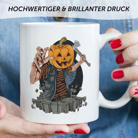 Bedruckte Tasse mit Motiv im Kürbis Zombie Design