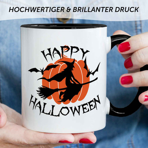 Bedruckte Tasse mit Motiv im Happy Halloween Hexen Design