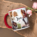 Bedruckte Tasse mit dem Spruch Love und acht eigenen Fotos