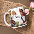 Bedruckte Tasse mit dem Spruch Love und acht eigenen Fotos