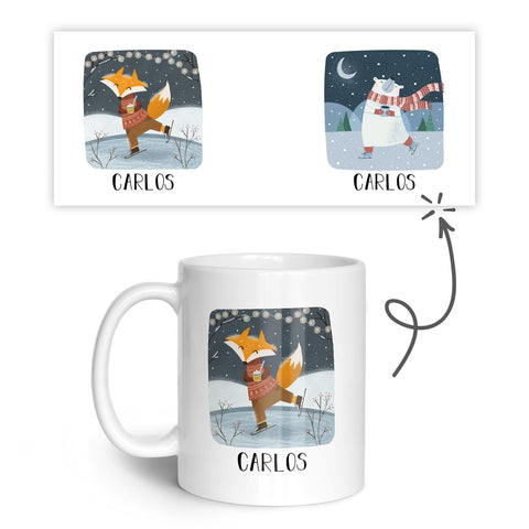 Bedruckte Tasse mit Weihnachtsmotiv - Winterfreuden mit Name