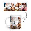 Bedruckte Tasse mit dem Spruch Love und acht eigenen Fotos