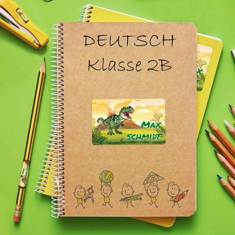 Schuletiketten mit Namen - Dinosaurier Design - 100 Aufkleber in verschiedenen Größen