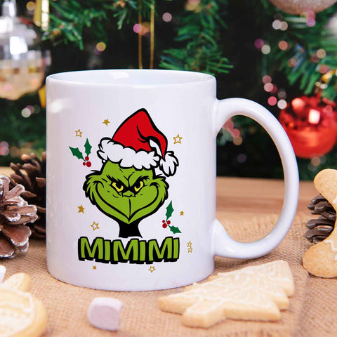 Bedruckte Tasse mit Weihnachtsmotiv im Grinch MiMiMi Design