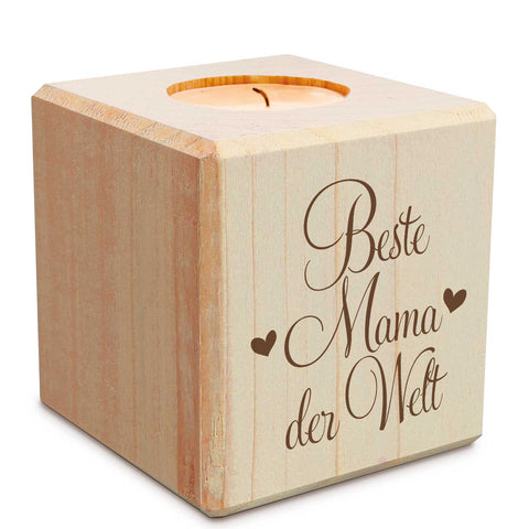 Teelichthalter mit Gravur aus Holz für Mama - Beste Mama der Welt - Persönliches Geschenk für