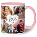 Bedruckte Tasse mit dem Spruch Love und acht eigenen Fotos