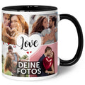 Bedruckte Tasse mit dem Spruch Love und acht eigenen Fotos