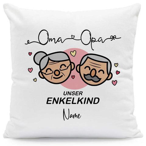 Bedrucktes Kissen mit Motiv "Oma & Opa Enkelkind" mit Wunschnamen