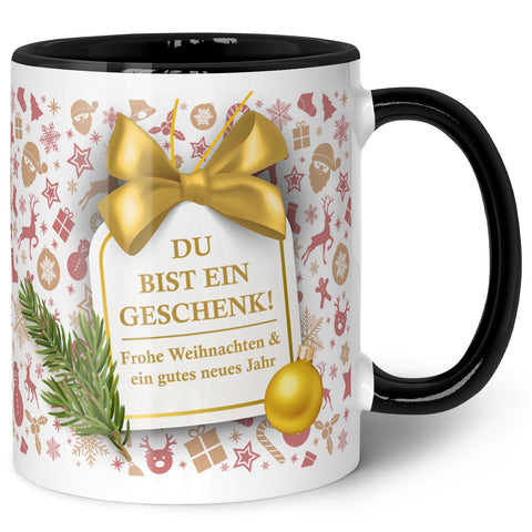 Bedruckte Tasse mit Weihnachtsmotiv im Du bist ein Geschenk Design