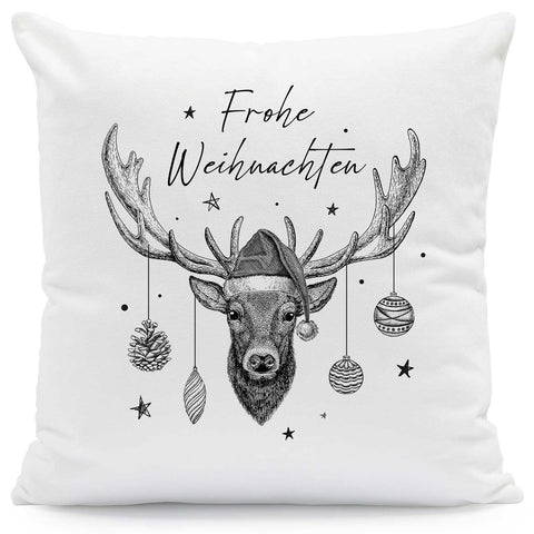 Kissen mit Weihnachtsmotiv - Frohe Weihnachten Hirsch - Weihnachtsdeko - Geschenke für Sie & Ihn