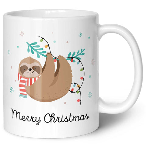 Bedruckte Tasse mit Weihnachtsmotiv im Merry Christmas Faultier Design