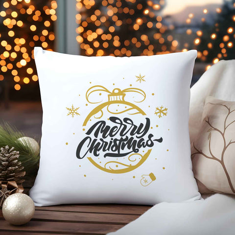 Kissen mit Weihnachtsmotiv - Weihnachtskugel Gold  - Weihnachtsdeko - Geschenk für Frauen & Männer