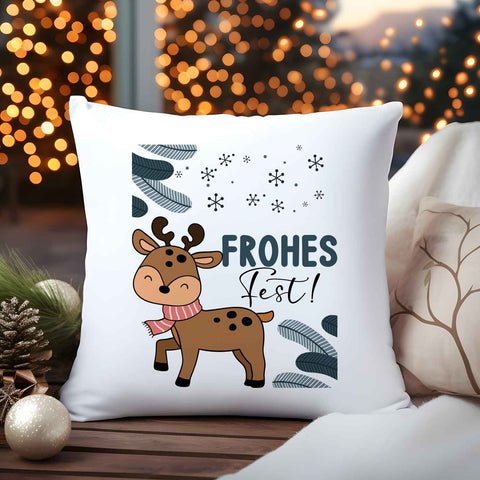 Kissen mit Weihnachtsmotiv - Frohes Fest, Deer - Weihnachtsdeko - Geschenke für Frauen & Männer