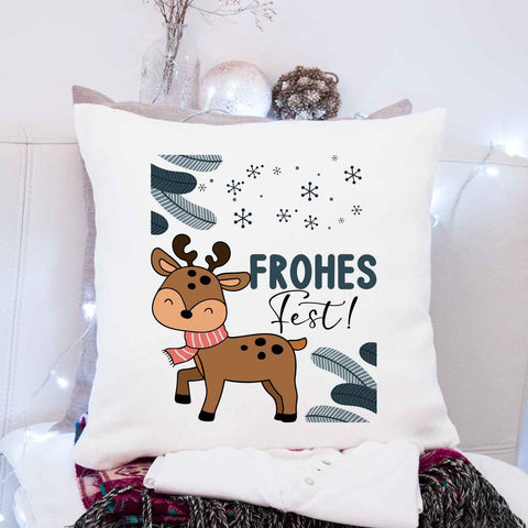 Kissen mit Weihnachtsmotiv - Frohes Fest, Deer - Weihnachtsdeko - Geschenke für Frauen & Männer