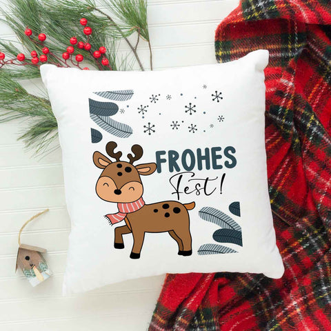 Kissen mit Weihnachtsmotiv - Frohes Fest, Deer - Weihnachtsdeko - Geschenke für Frauen & Männer