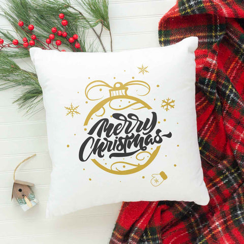 Kissen mit Weihnachtsmotiv - Weihnachtskugel Gold  - Weihnachtsdeko - Geschenk für Frauen & Männer