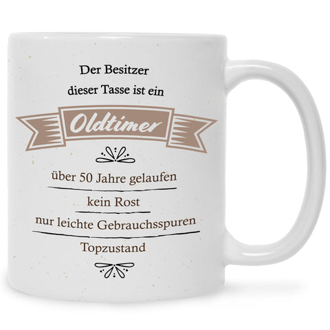 Bedruckte Tasse mit Spruch Oldtimer Geburtstag