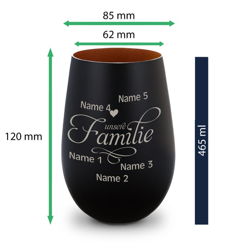 Deko Windlicht aus Glas mit Gravur - Unsere Familie - Personalisiert mit bis zu fünf Namen