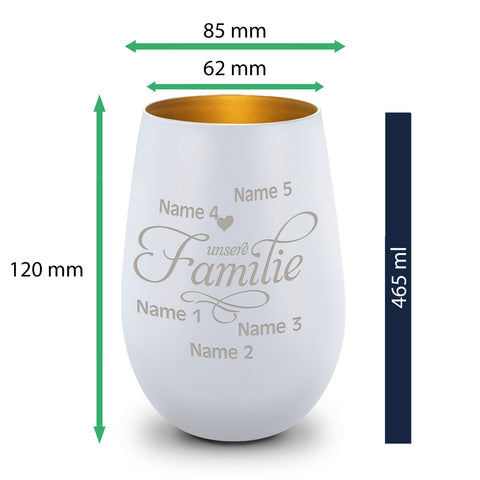 Deko Windlicht aus Glas mit Gravur - Unsere Familie - Personalisiert mit bis zu fünf Namen