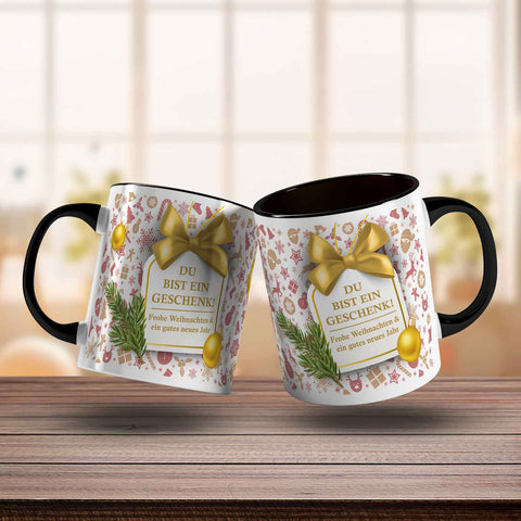 Bedruckte Tasse mit Weihnachtsmotiv im Du bist ein Geschenk Design