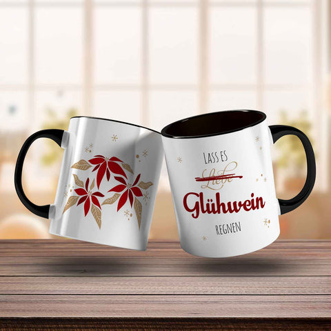 Bedruckte Tasse mit Weihnachtsmotiv - Lass es Glühwein regnen