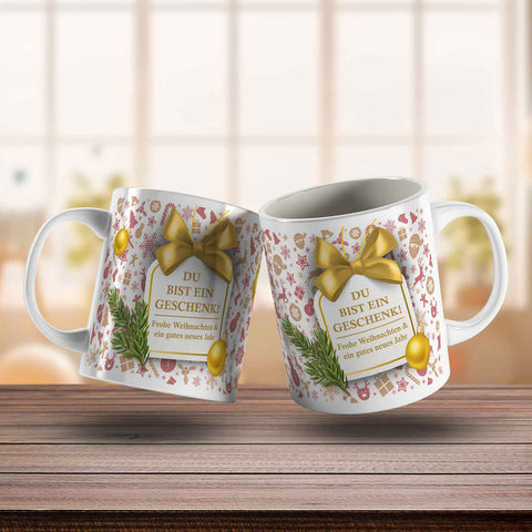 Bedruckte Tasse mit Weihnachtsmotiv im Du bist ein Geschenk Design