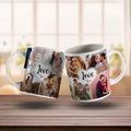 Bedruckte Tasse mit dem Spruch Love und acht eigenen Fotos