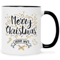 Bedruckte Tasse mit Weihnachtsmotiv im Merry Christmas Lieber Opa Design in Schwarz & Weiß
