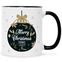 Bedruckte Tasse mit Weihnachtsmotiv im Weihnachtskugel Design in Schwarz & Weiß