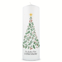 Große Kerze "Tannenbaum" bedruckt mit Namen & Wunschtext zu Weihnachten